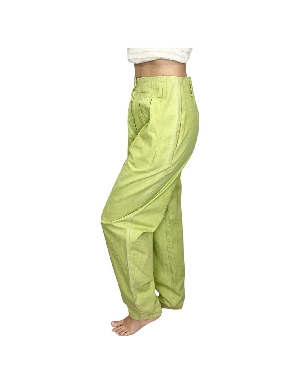 Vintage 80s bright green high rise pleated tailored tapered trousers 28